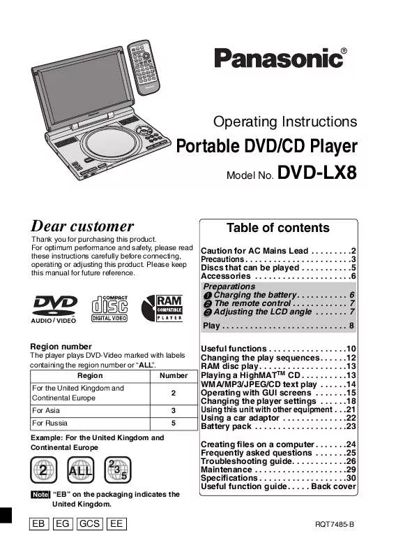 Mode d'emploi PANASONIC DVD-LX8EE