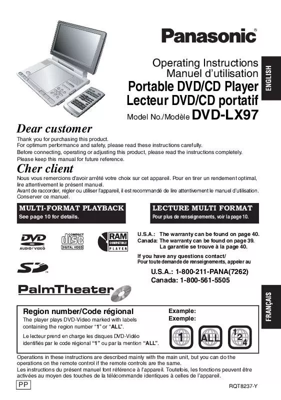 Mode d'emploi PANASONIC DVD-LX97