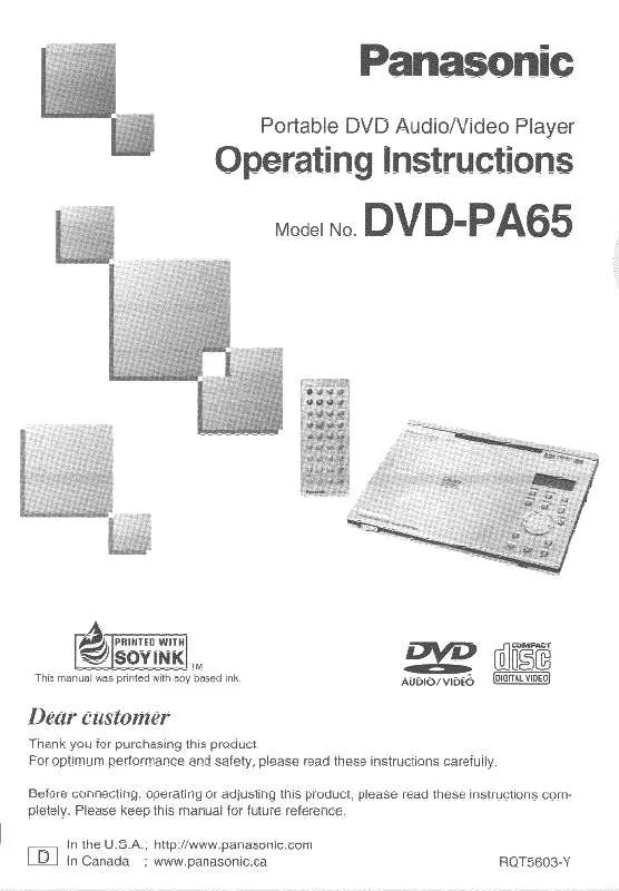 Mode d'emploi PANASONIC DVD-PA65DZS