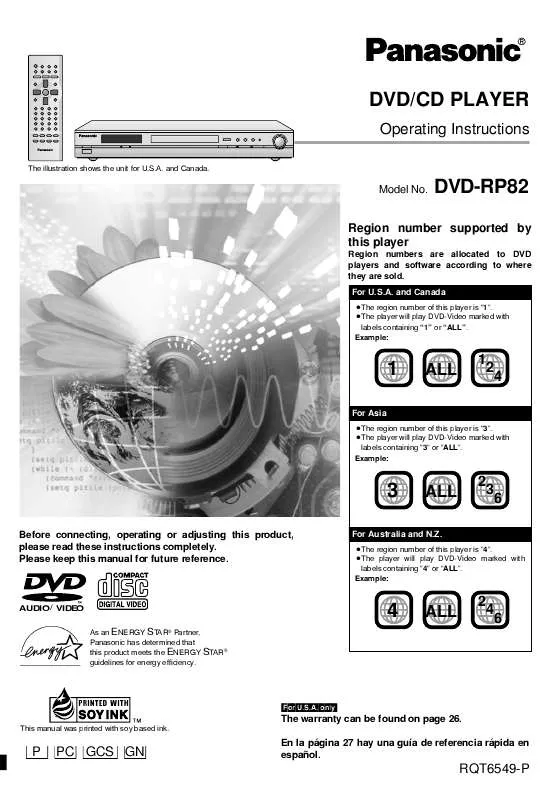 Mode d'emploi PANASONIC DVD-RP82PK