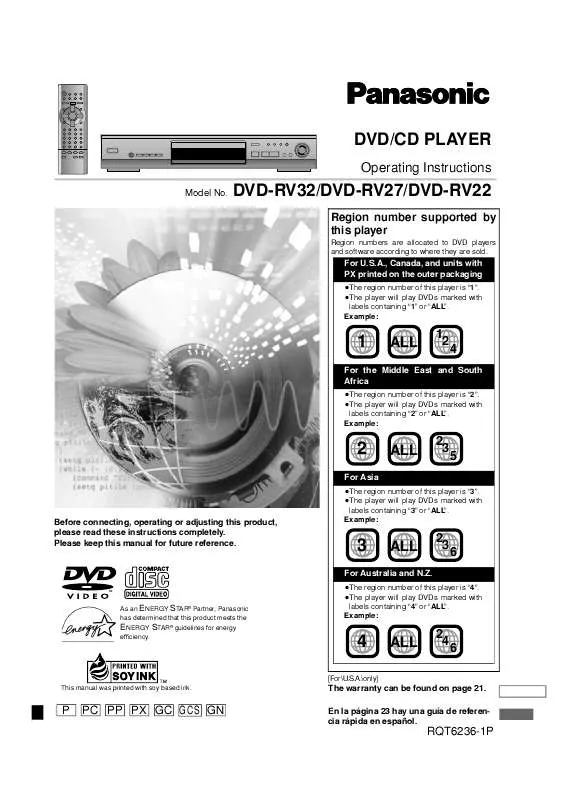 Mode d'emploi PANASONIC DVD-RV22