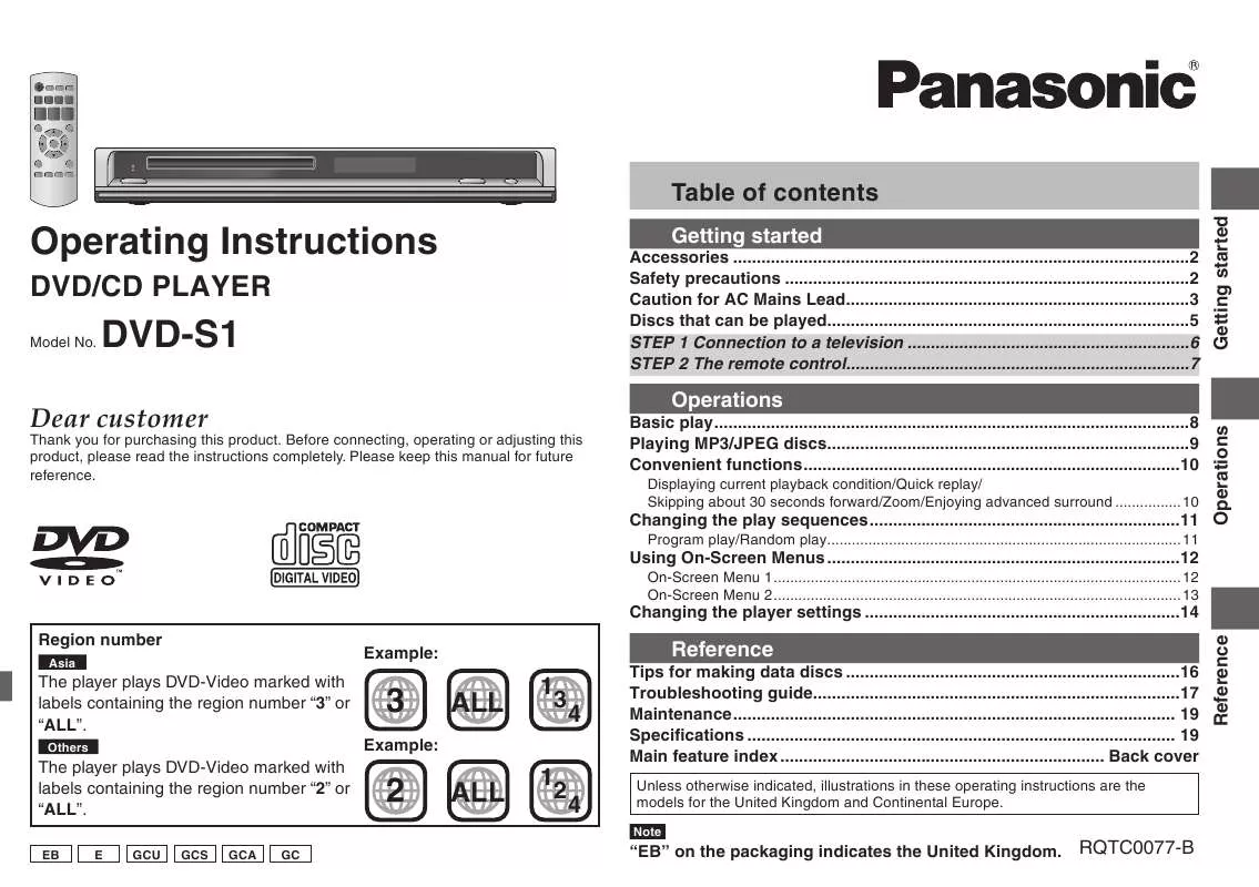 Mode d'emploi PANASONIC DVD-S1