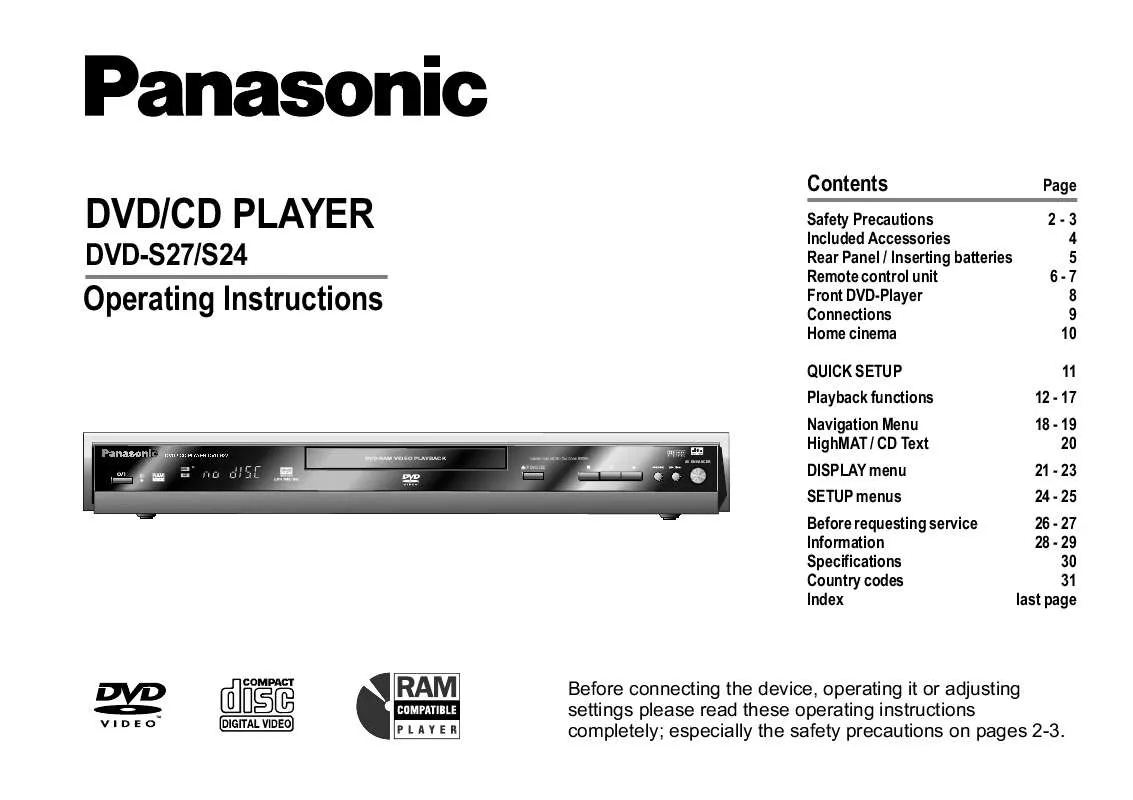 Mode d'emploi PANASONIC DVD-S24EB