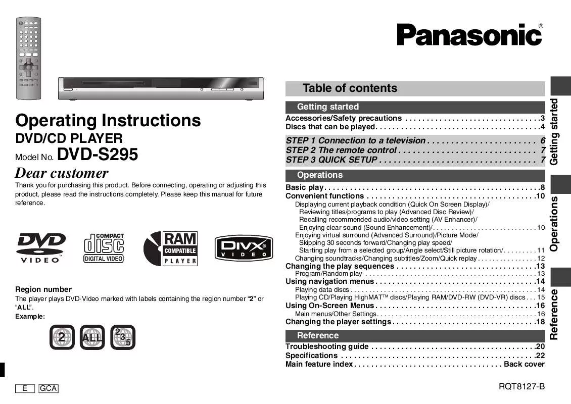 Mode d'emploi PANASONIC DVD-S295