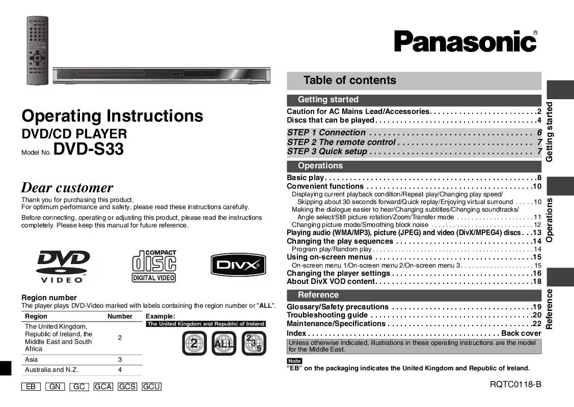 Mode d'emploi PANASONIC DVD-S33