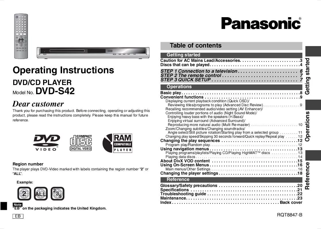 Mode d'emploi PANASONIC DVD-S42