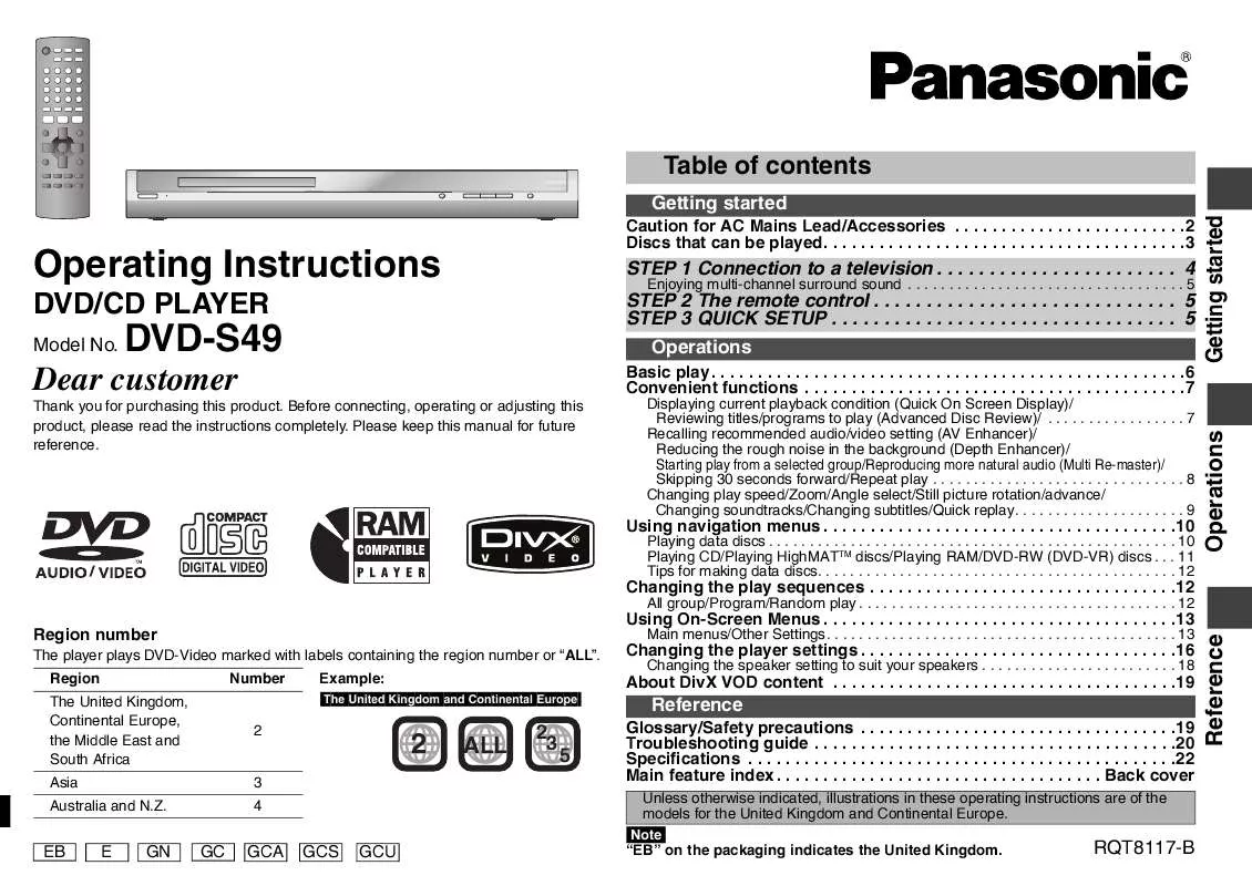 Mode d'emploi PANASONIC DVD-S49