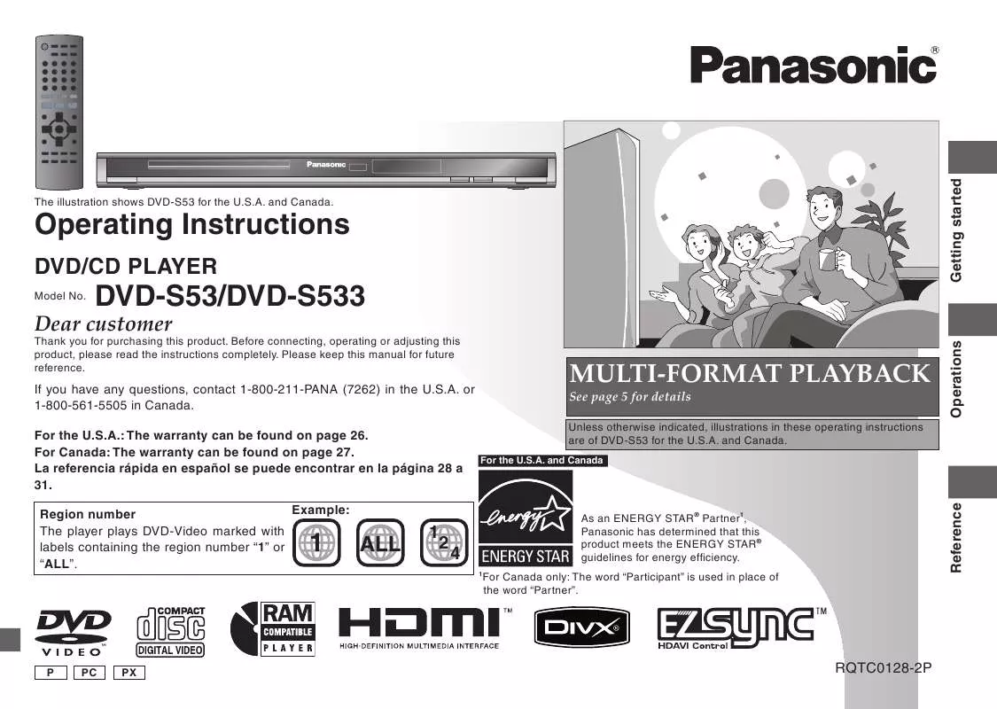 Mode d'emploi PANASONIC DVD-S533