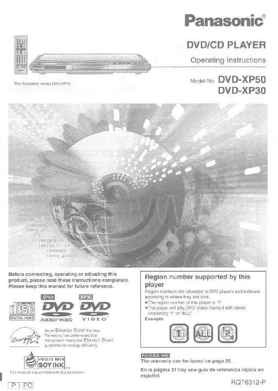 Mode d'emploi PANASONIC DVD-XP50PS