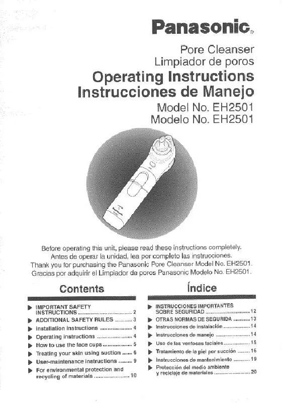 Mode d'emploi PANASONIC EH-2501