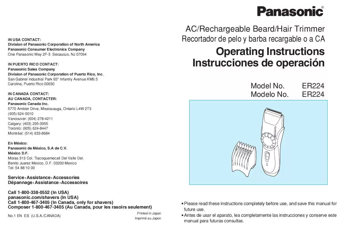 Mode d'emploi PANASONIC ER-224