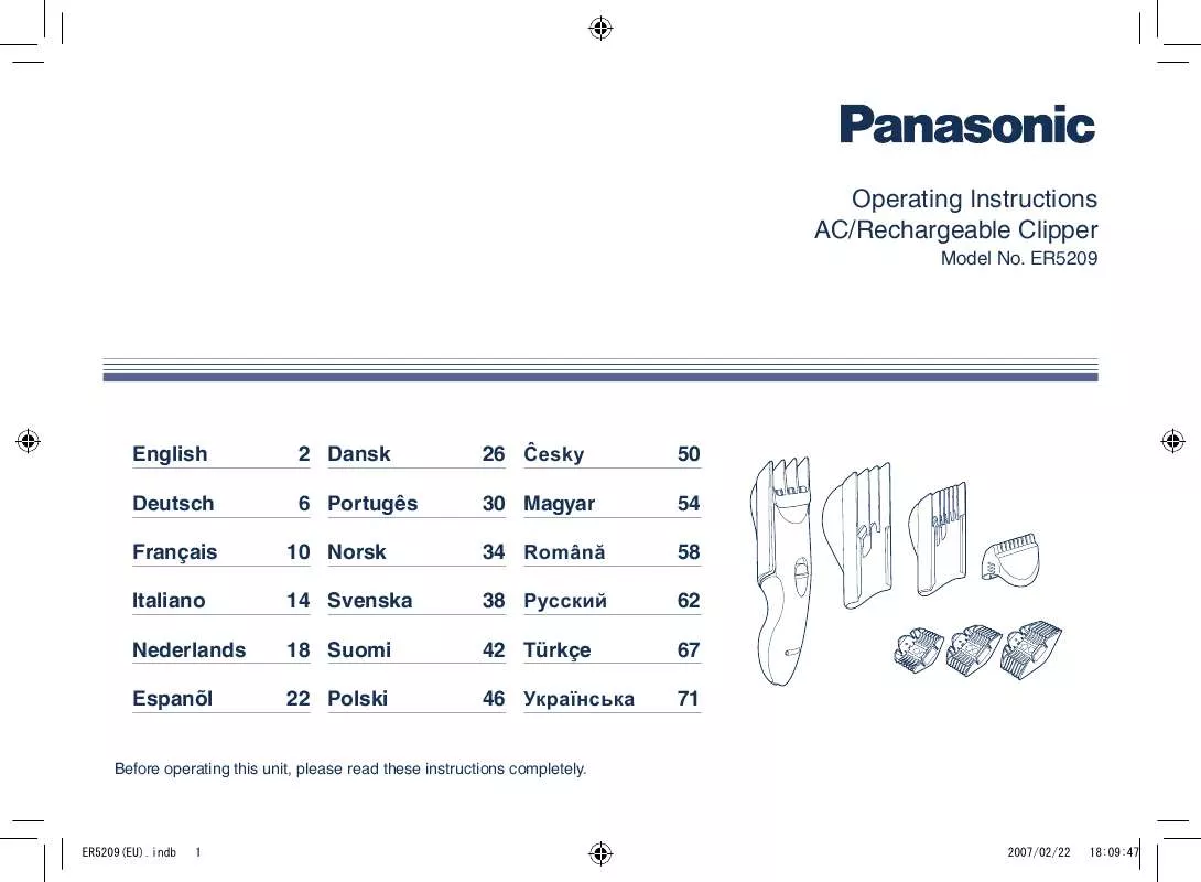 Mode d'emploi PANASONIC ER-5209