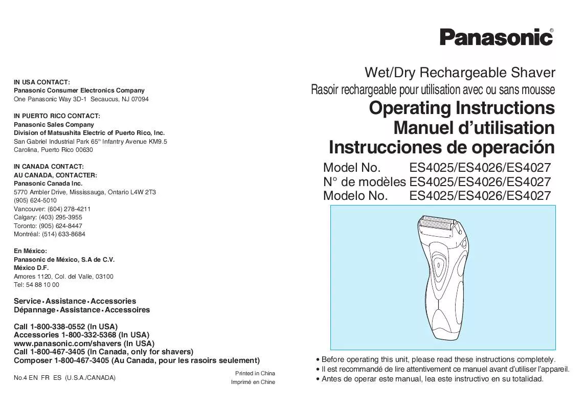 Mode d'emploi PANASONIC ES-4027