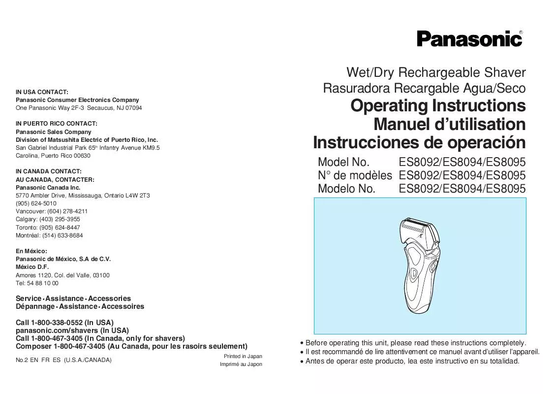 Mode d'emploi PANASONIC ES-8092