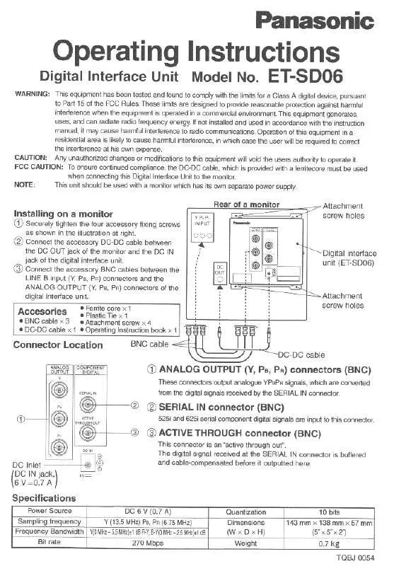 Mode d'emploi PANASONIC ETSD06