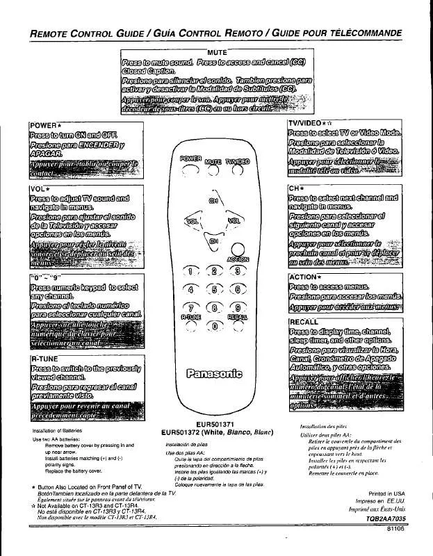 Mode d'emploi PANASONIC EUR501371