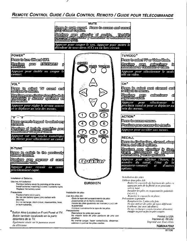 Mode d'emploi PANASONIC EUR501374