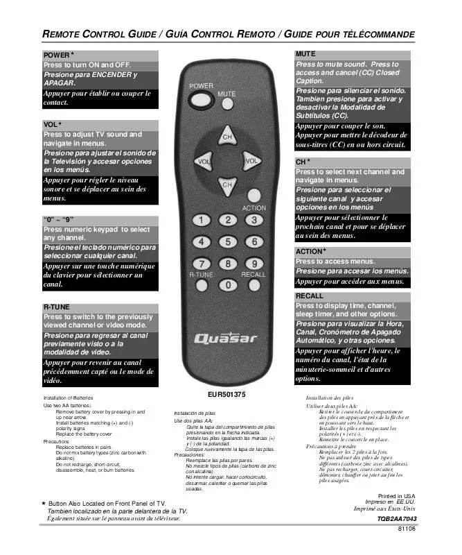 Mode d'emploi PANASONIC EUR501375