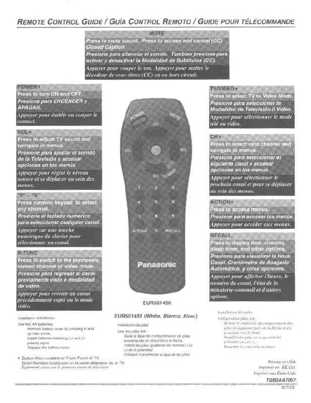 Mode d'emploi PANASONIC EUR501450