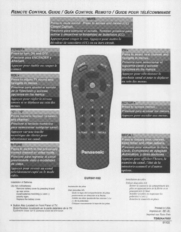 Mode d'emploi PANASONIC EUR501452