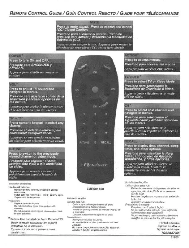 Mode d'emploi PANASONIC EUR501453