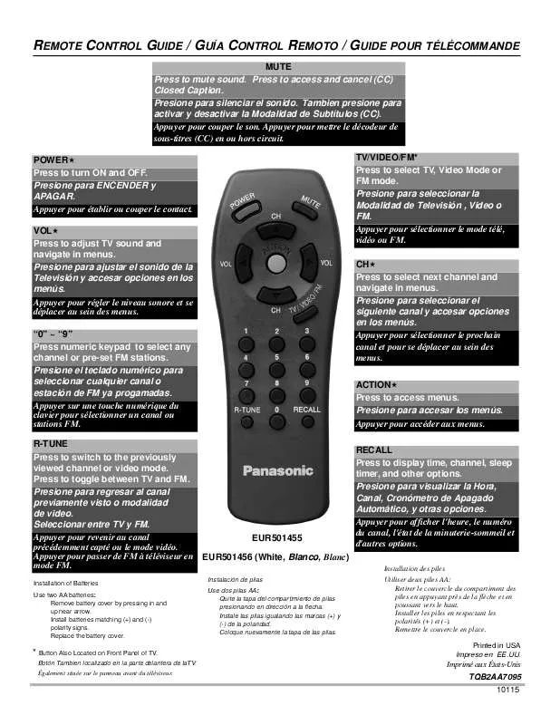 Mode d'emploi PANASONIC EUR501455