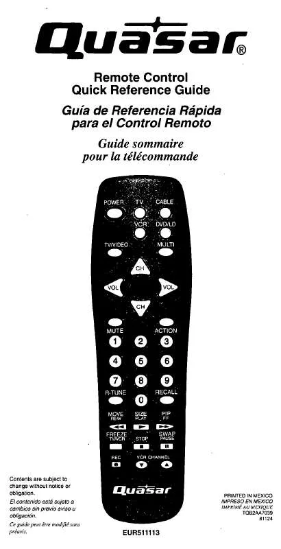 Mode d'emploi PANASONIC EUR511113