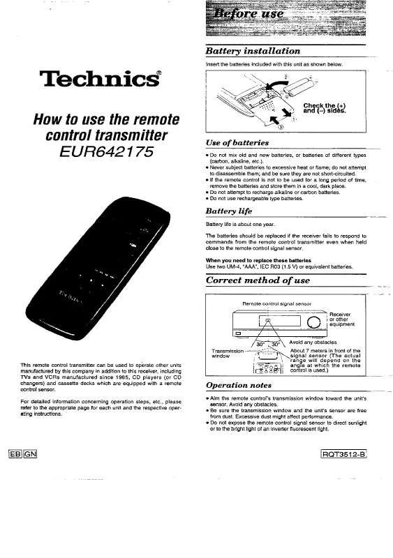 Mode d'emploi PANASONIC EUR642175