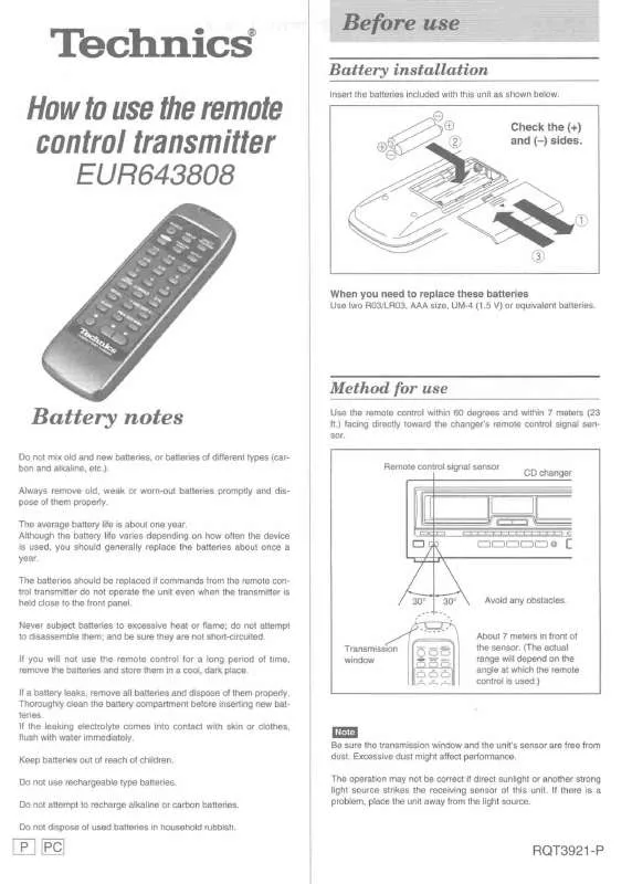 Mode d'emploi PANASONIC EUR643808