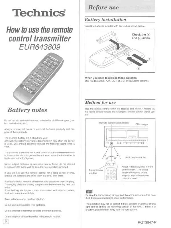 Mode d'emploi PANASONIC EUR643809