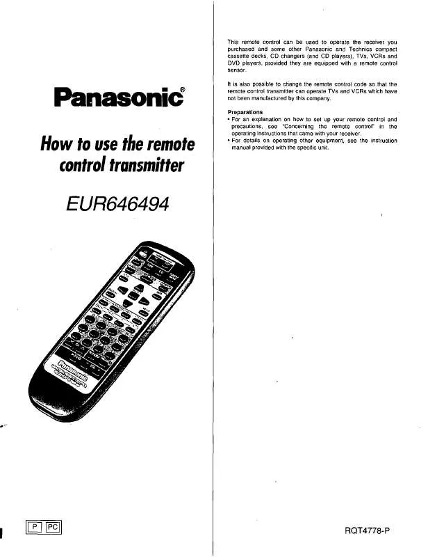 Mode d'emploi PANASONIC EUR646494