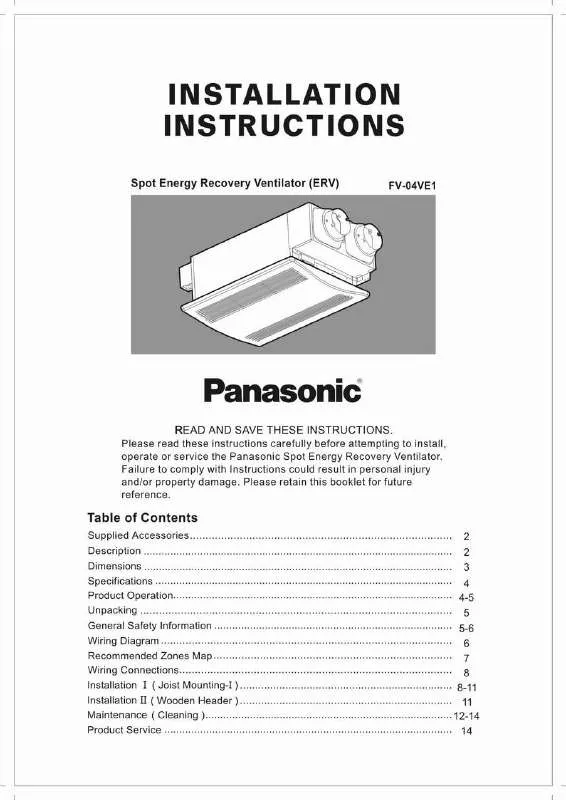 Mode d'emploi PANASONIC FV-04VE1