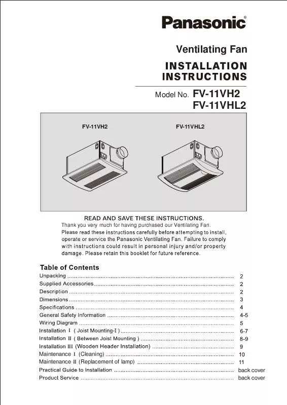 Mode d'emploi PANASONIC FV-11VH2