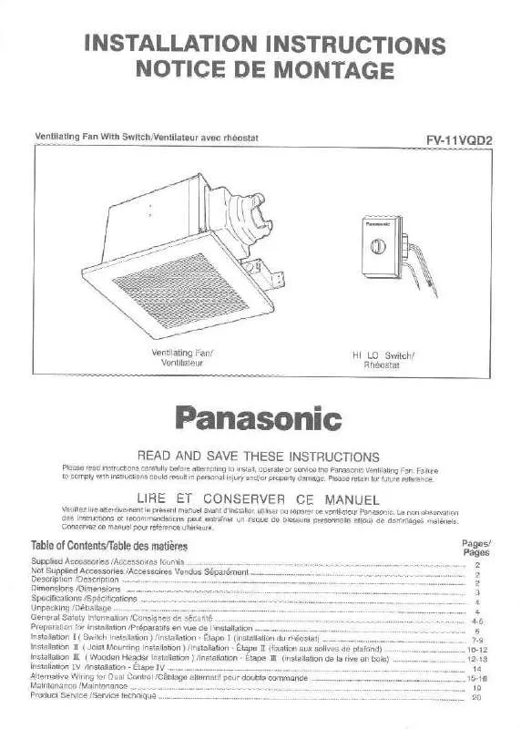 Mode d'emploi PANASONIC FV-11VQD2