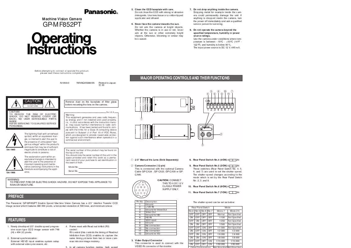 Mode d'emploi PANASONIC GP-MF852PT