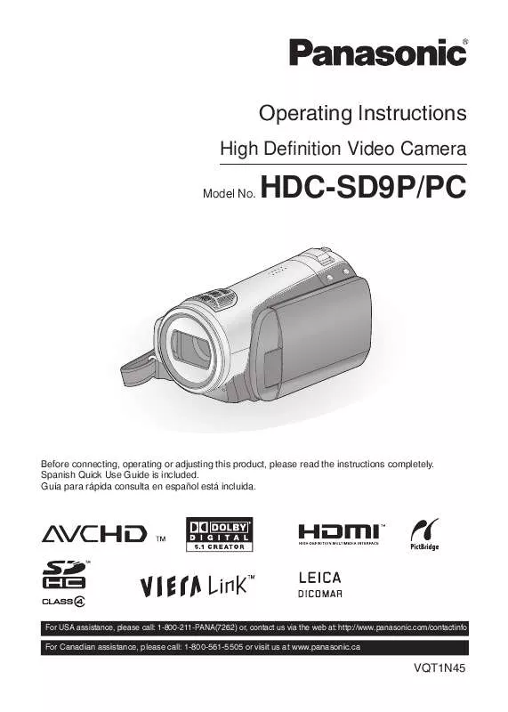 Mode d'emploi PANASONIC HDC-SD9P