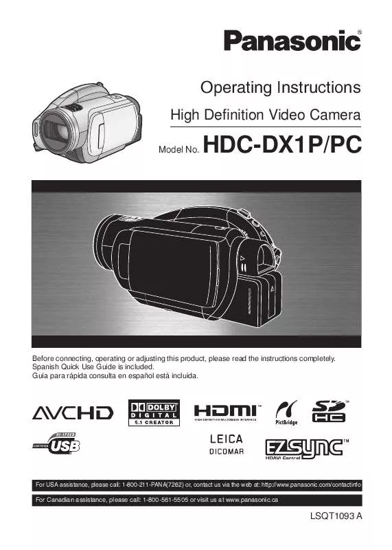 Mode d'emploi PANASONIC HDC-DX1P