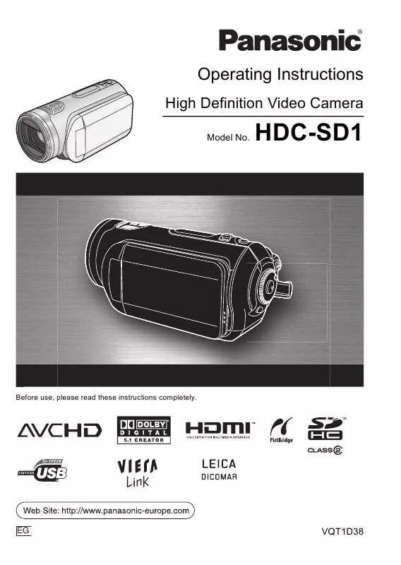 Mode d'emploi PANASONIC HDC-SD1