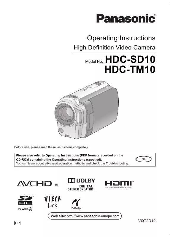 Mode d'emploi PANASONIC HDCSD10