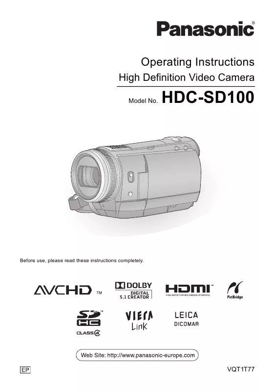 Mode d'emploi PANASONIC HDC-SD100