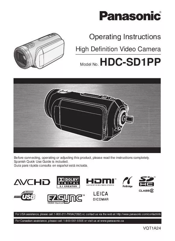 Mode d'emploi PANASONIC HDC-SD1PP