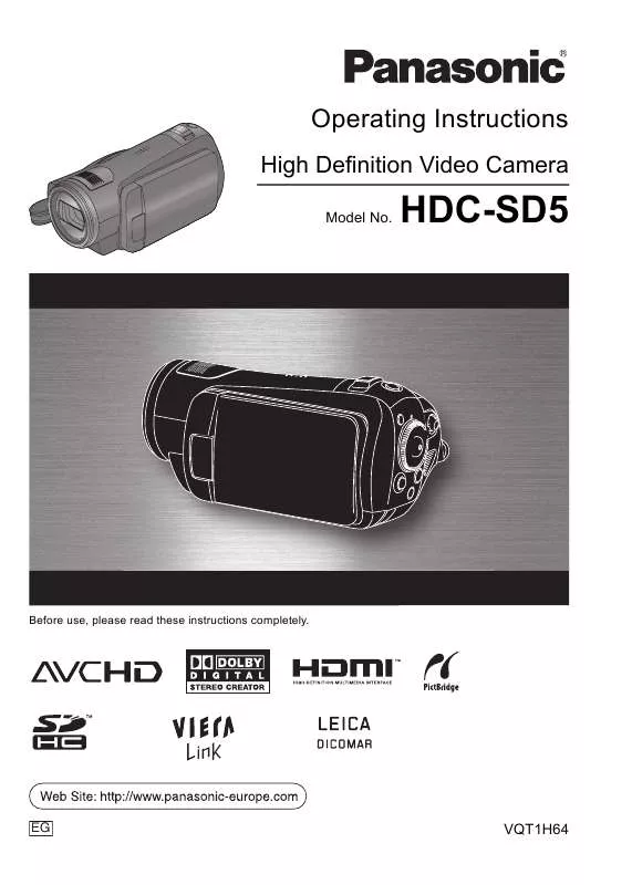 Mode d'emploi PANASONIC HDC-SD5