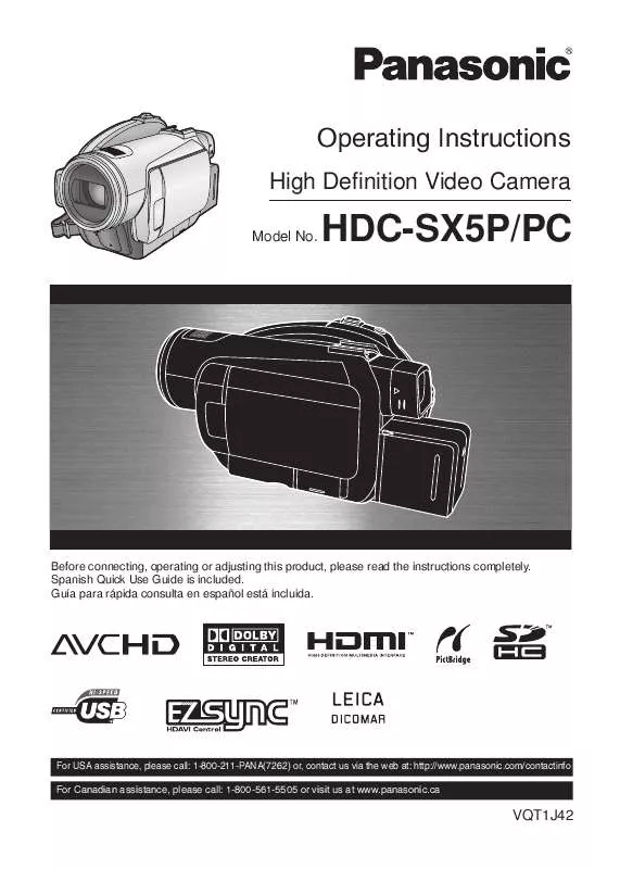 Mode d'emploi PANASONIC HDC-SX5P