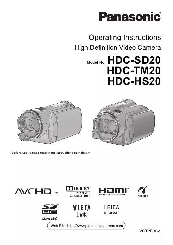 Mode d'emploi PANASONIC HDC-TM20