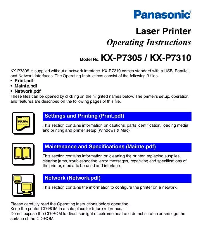 Mode d'emploi PANASONIC JETWRITER KX-P7305