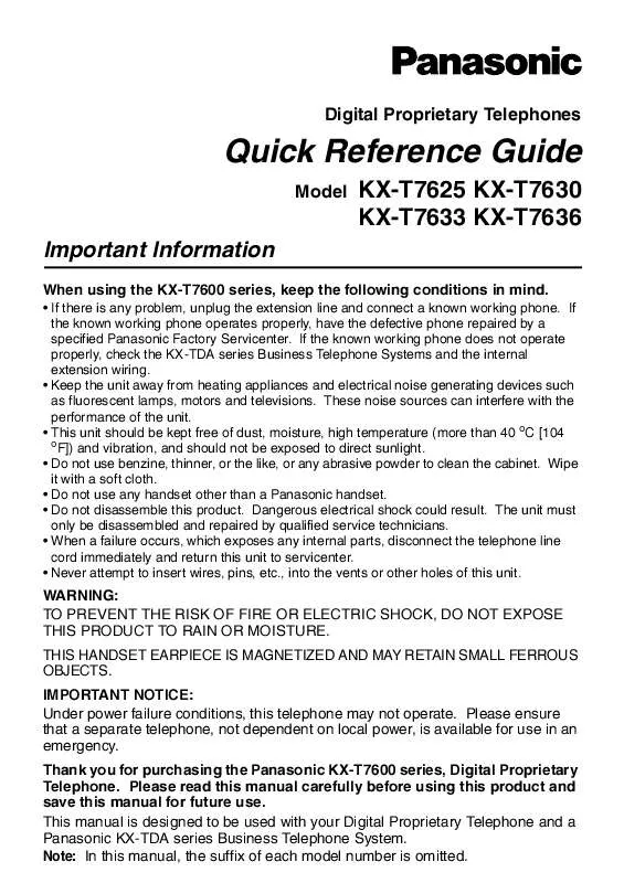 Mode d'emploi PANASONIC KX-T7630EW