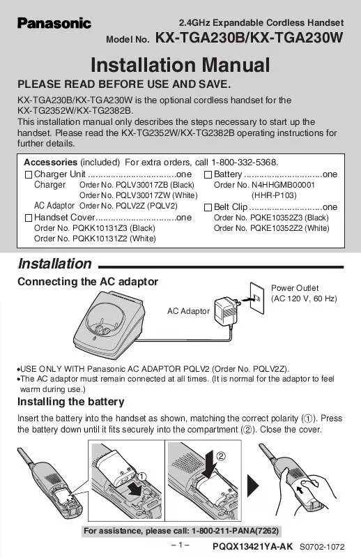 Mode d'emploi PANASONIC KX-TGA230