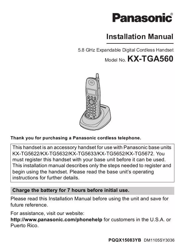 Mode d'emploi PANASONIC KX-TGA560