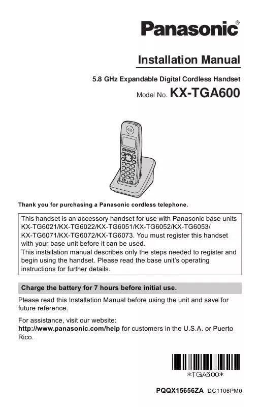 Mode d'emploi PANASONIC KX-TGA600