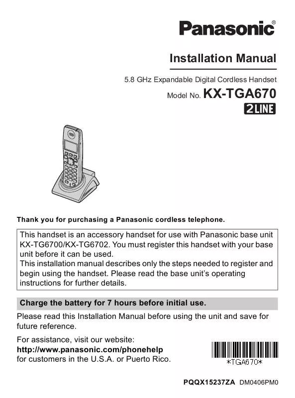 Mode d'emploi PANASONIC KX-TGA670